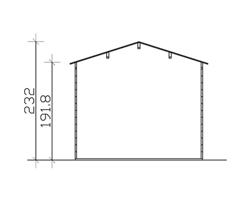 Technische tekening van een tuinhuis met afmetingen
