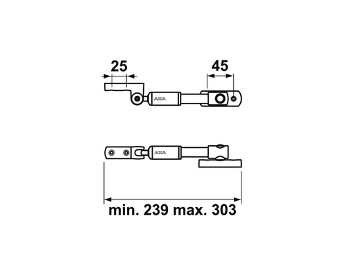 Technische tekening van een raambeslag met afmetingen