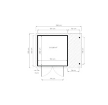 Plattegrond van een tuinhuis met afmetingen