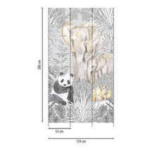 Fotobehang met olifanten, panda en stokstaartjes in de jungle, maatvoering