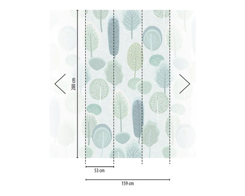 Fotobehang met boommotief en maataanduidingen