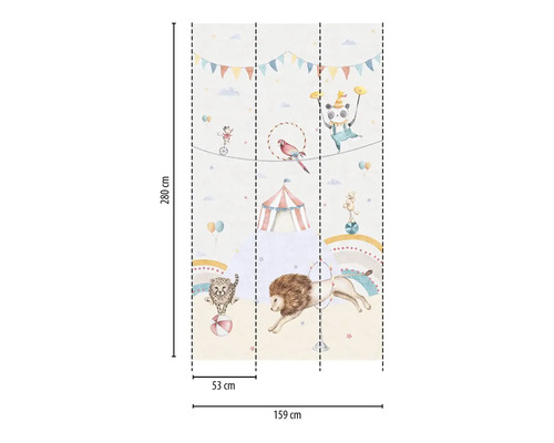 Behang met circusmotieven, afmetingen 280 cm x 159 cm