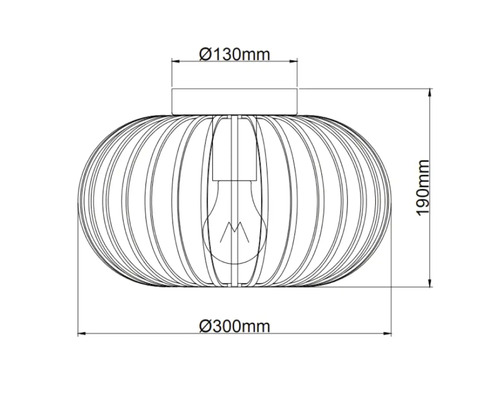 Technische tekening van een plafondlamp met de afmetingen 130 millimeter, 190 millimeter en 300 millimeter.