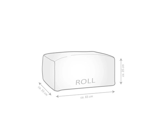 Afbeelding van een rolkussen met maatindicaties circa 55 cm x 65 cm x 35 cm
