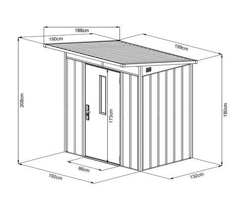 Illustratie van een tuinhuis met afmetingen