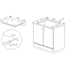 Productmaattekening voor kookplaat en onderkast