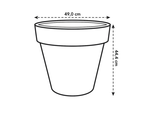 Afbeelding van een bloempot met afmetingen van 49,0 cm breed en 44,4 cm hoog.