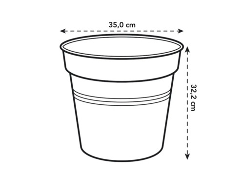 Afbeelding van een plantenbak met de afmetingen 35,0 cm diameter en 32,2 cm hoogte.