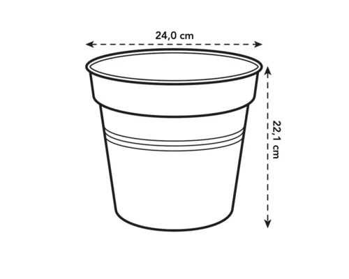 Illustratie van een plantenpot met afmetingen van 24,0 cm diameter en 22,1 cm hoogte.
