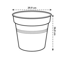 Afbeelding van een plantenbak met afmetingen van 39,9 cm in diameter en 36,8 cm hoog.