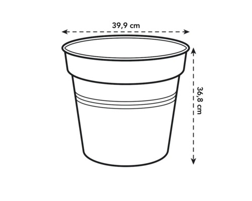 Afbeelding van een plantenbak met afmetingen van 39,9 cm in diameter en 36,8 cm hoog.