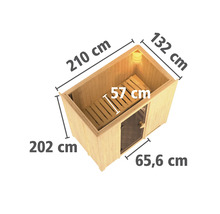 Afmetingen van een houten sauna met bank en glazen deur