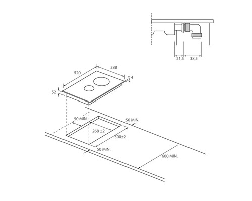 Afmetingen van een kookplaat met uitsparing