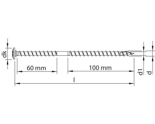 Technische tekening van een schroef met afmetingen