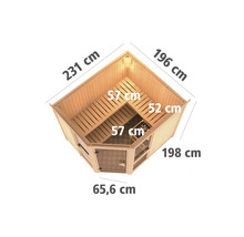 Hoeksauna met afmetingen