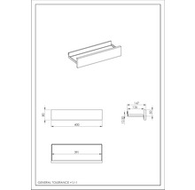 Technische tekening van een wandplank met afmetingen