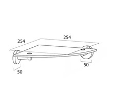 Technische tekening van een hoekplank met afmetingen van 254 x 254 x 50 mm.