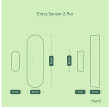 Afmetingen van de Entry Sensor 2 Pro van frient: 12 mm, 26 mm, 76 mm, 9 mm, 30 mm, 17 mm