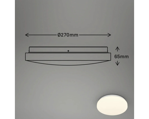 Technische tekening van een plafondlamp met de afmetingen 270 mm diameter en 65 mm hoogte