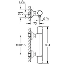 Technische tekening van een radiator met maatvoering