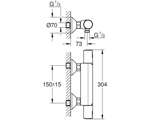 Technische tekening van een radiator met maatvoering