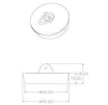 Afvoerstop met afmetingen 42,50 en 45,50 millimeter in diameter
