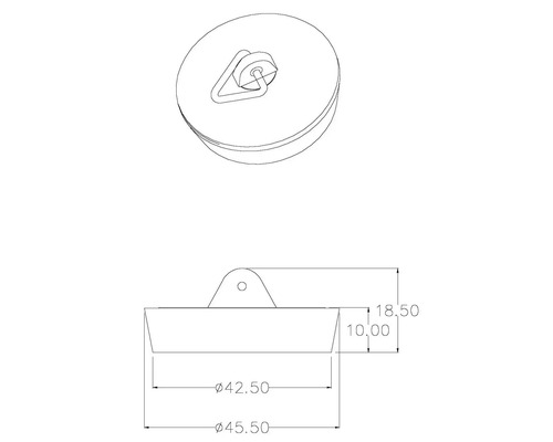 Afvoerstop met afmetingen 42,50 en 45,50 millimeter in diameter