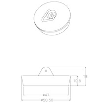 Tekening van een afvoerplug met afmetingen