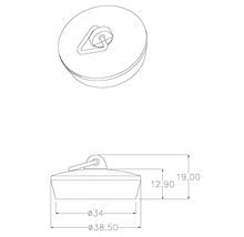 Technische tekening van een afvoerstop met afmetingen