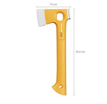 Fiskars X13 kloofbijl met een lengte van 33,2 cm en een kopbreedte van 13 cm.