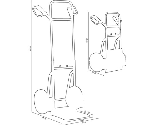 Afmetingen van een trappenwagen als lijntekening