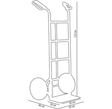 Afbeelding van een steekwagen met de afmetingen 113 cm hoogte, 46 cm lengte, 52 cm breedte en 35 cm diepte