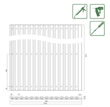 Technische tekening van een privacyscherm met afmetingen