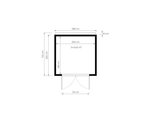 Plattegrondtekening met afmetingen voor een tuinhuis