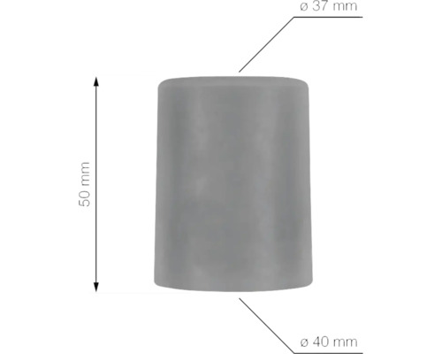 Grijze buisstop met afmetingen diameter 37 millimeter, diameter 40 millimeter en hoogte 50 millimeter