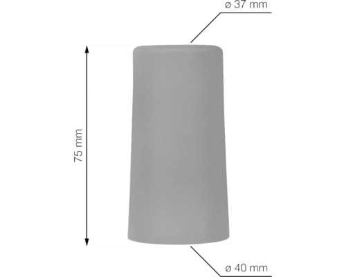 Productafbeelding met afmetingen: diameter bovenaan 37 millimeter, diameter onderaan 40 millimeter, hoogte 75 millimeter.