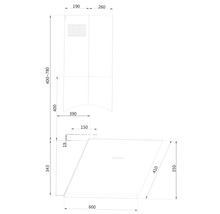 Technische tekening van een afzuigkap met afmetingen