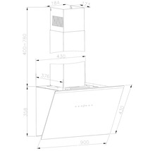 Technische tekening van een afzuigkap met maatvoering