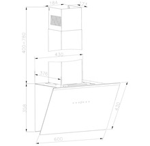 Technische tekening van een afzuigkap met maataanduidingen