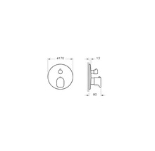 Technische tekening van een inbouwkraan met afmetingen