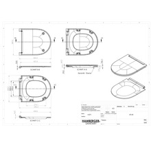Technische tekening van een toiletbril met afmetingen
