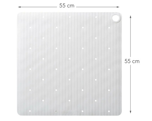 Vierkante badmat met een lengte van 55 centimeter.