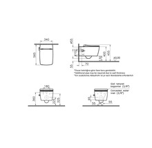 Technische tekening van een wandcloset met afmetingen