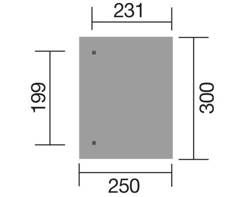 Technische tekening van een rechthoekige spiegel met afmetingen in millimeters