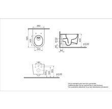 Technische tekening van een wandcloset met afmetingen