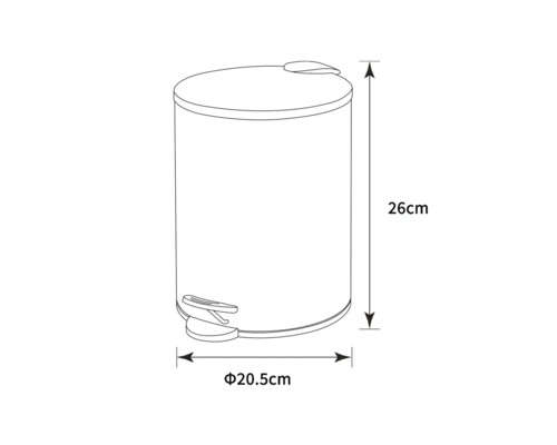 Afmetingen van een pedaalemmer: 26 cm hoog en 20,5 cm diameter.