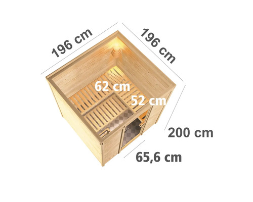 Sauna met afmetingen 196 x 196 x 200 cm