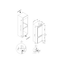 Technische tekening van een koelkast met afmetingen