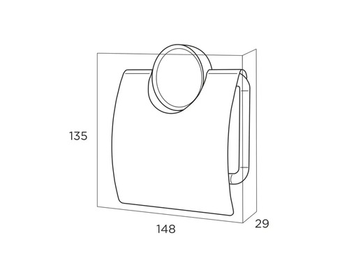 Technische tekening van een toiletpapierhouder met maatvoering.