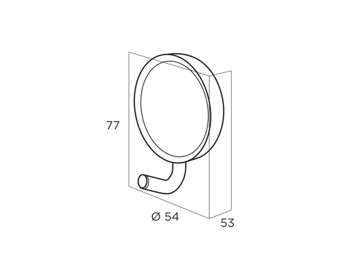 Technische tekening van een toiletpapierhouder met afmetingen